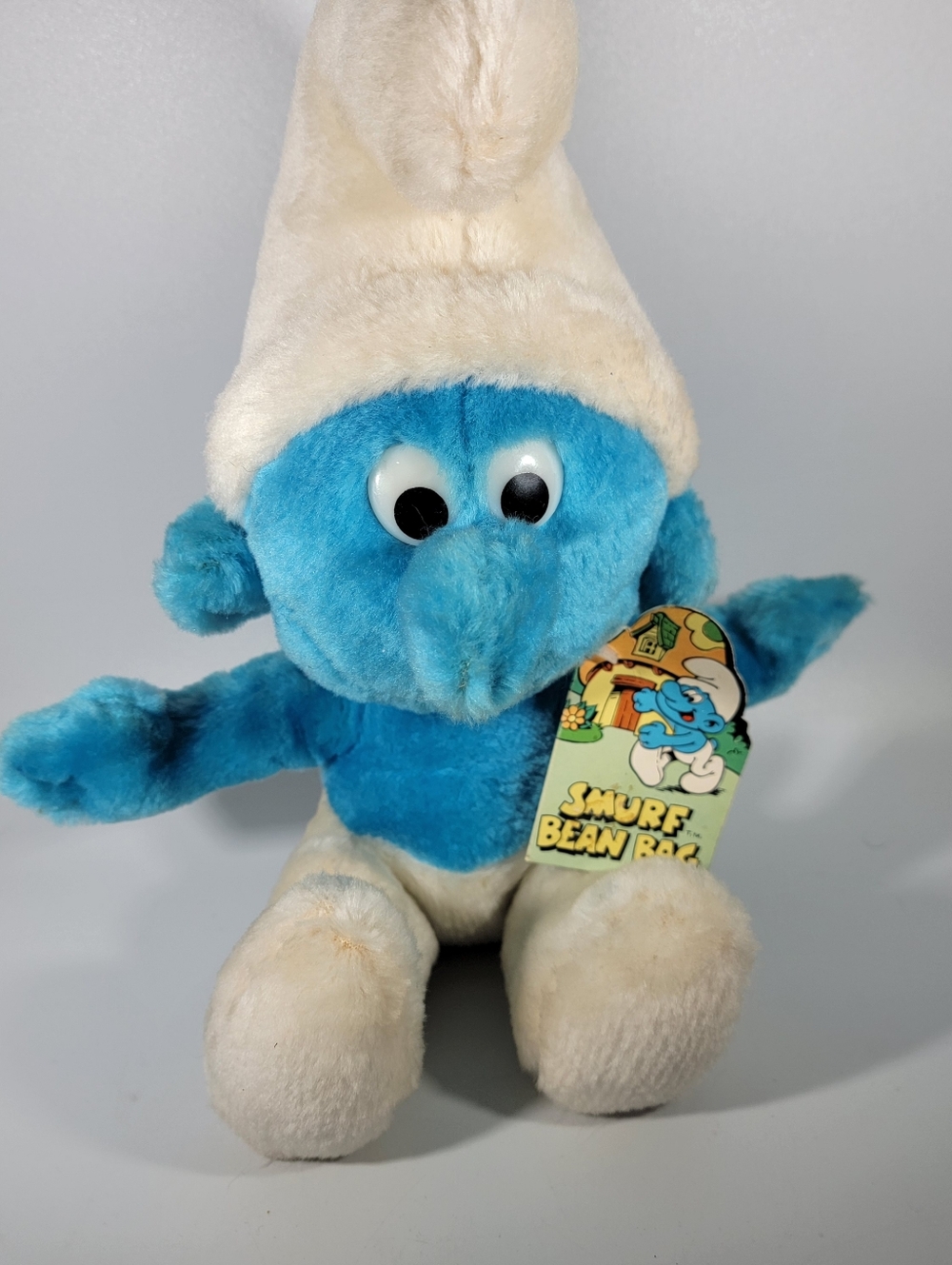 Vintage Schleich 1979 PEYO 10” Smurf Bean Bag Doll Wallace Berrie Co Tags *Read